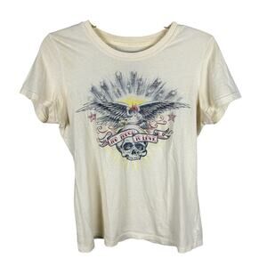 Lucky Brand Y2K Cream Crew Neck Short Sleeve Biker Americana Graphic T Shirt S